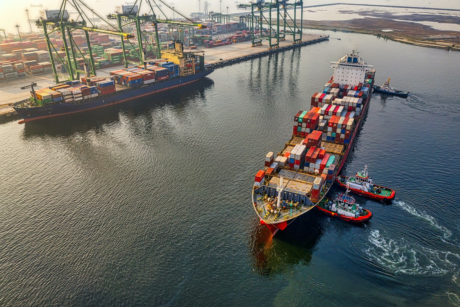Cargo ship on open water